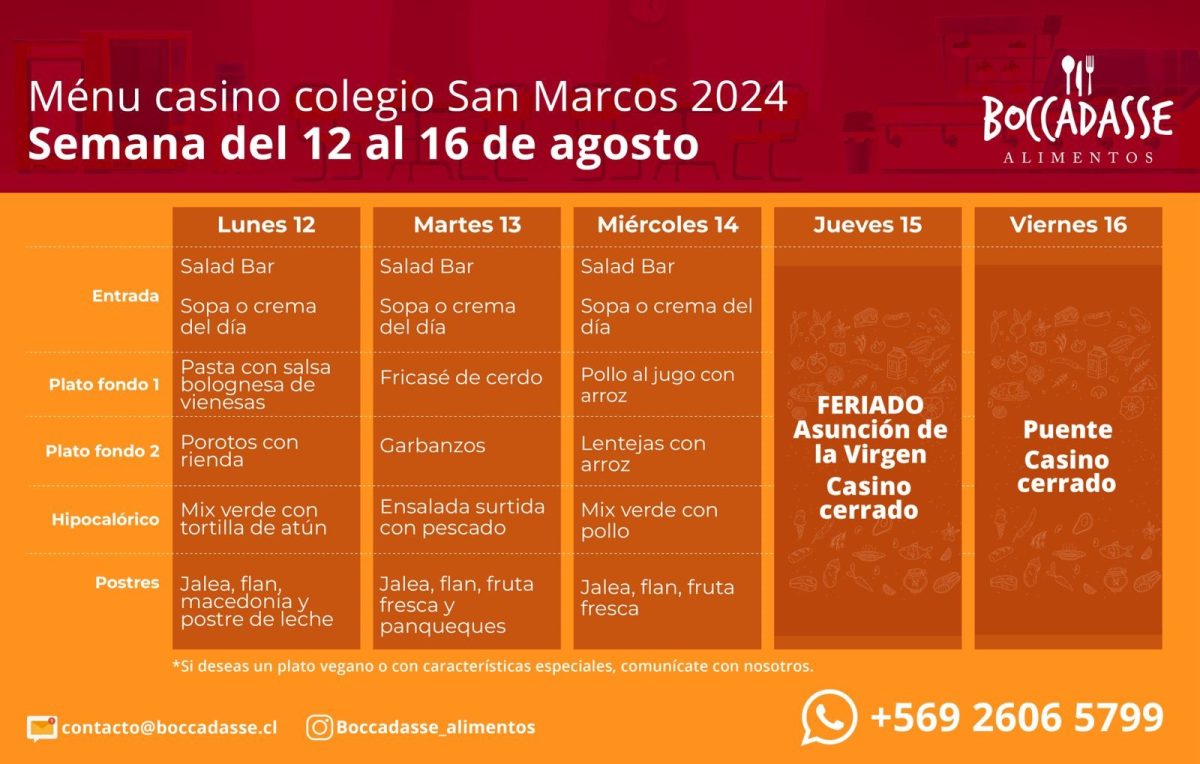 MENÚ CASINO: DEL 12 al 14 de agosto