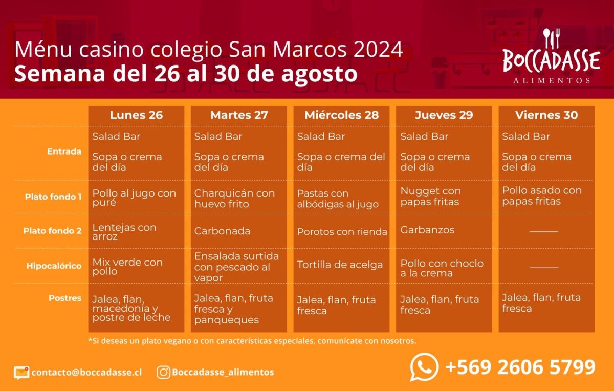 MENÚ CASINO:26 AL 30 DE AGOSTO