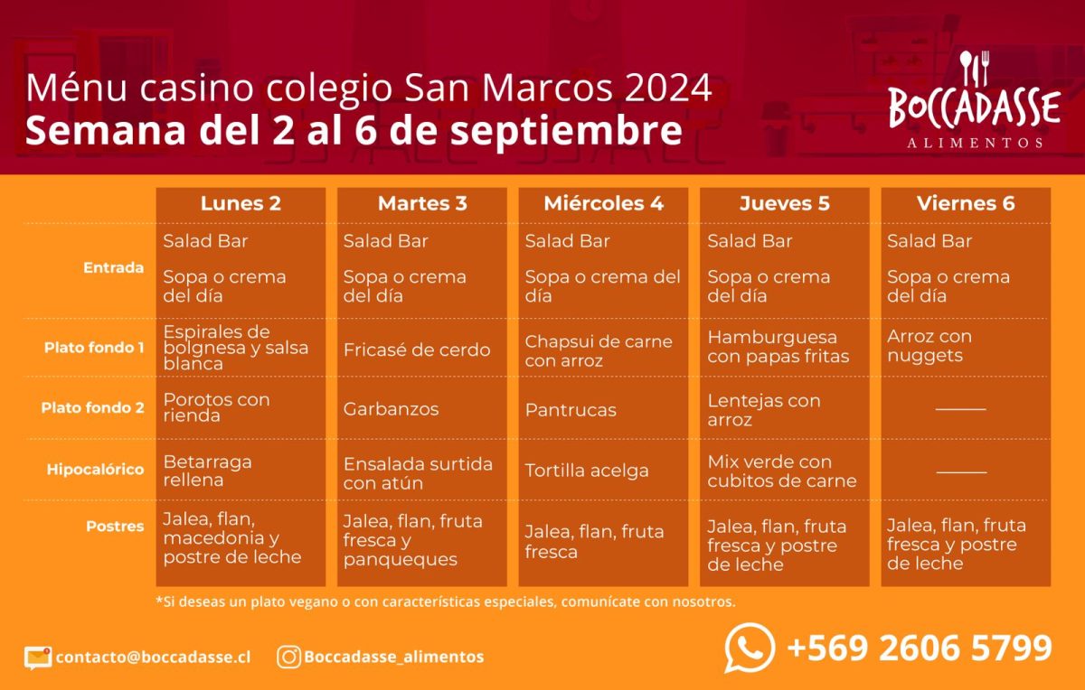 Menú Casino  Semana:  2 al 6 de septiembre