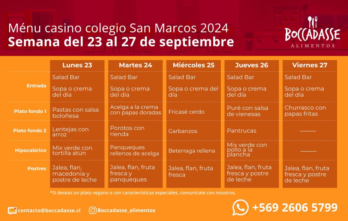 MENÚ CASINO SEMANA: 23 AL 27 DE SEPTIEMBRE