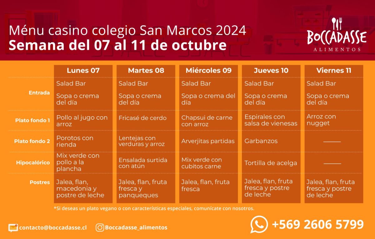 MENÚ CASINO, SEMANA: 7 AL 11 DE OCTUBRE