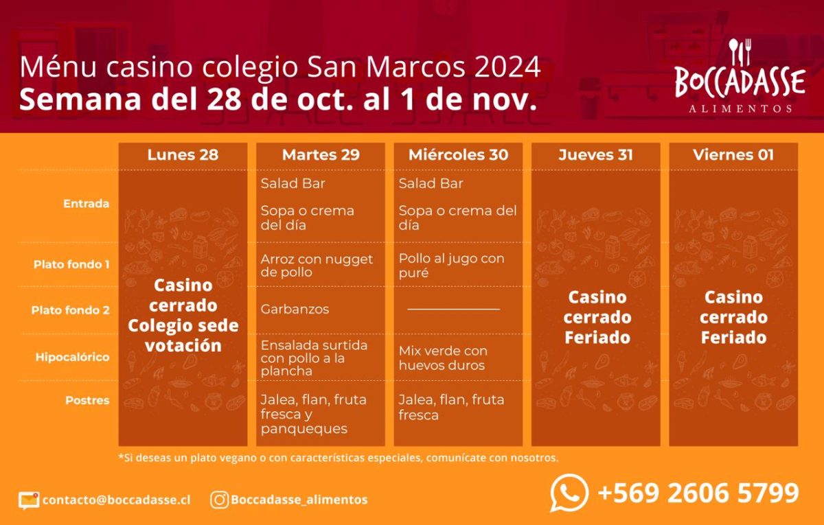 Menú Casino 29 y  30 de octubre