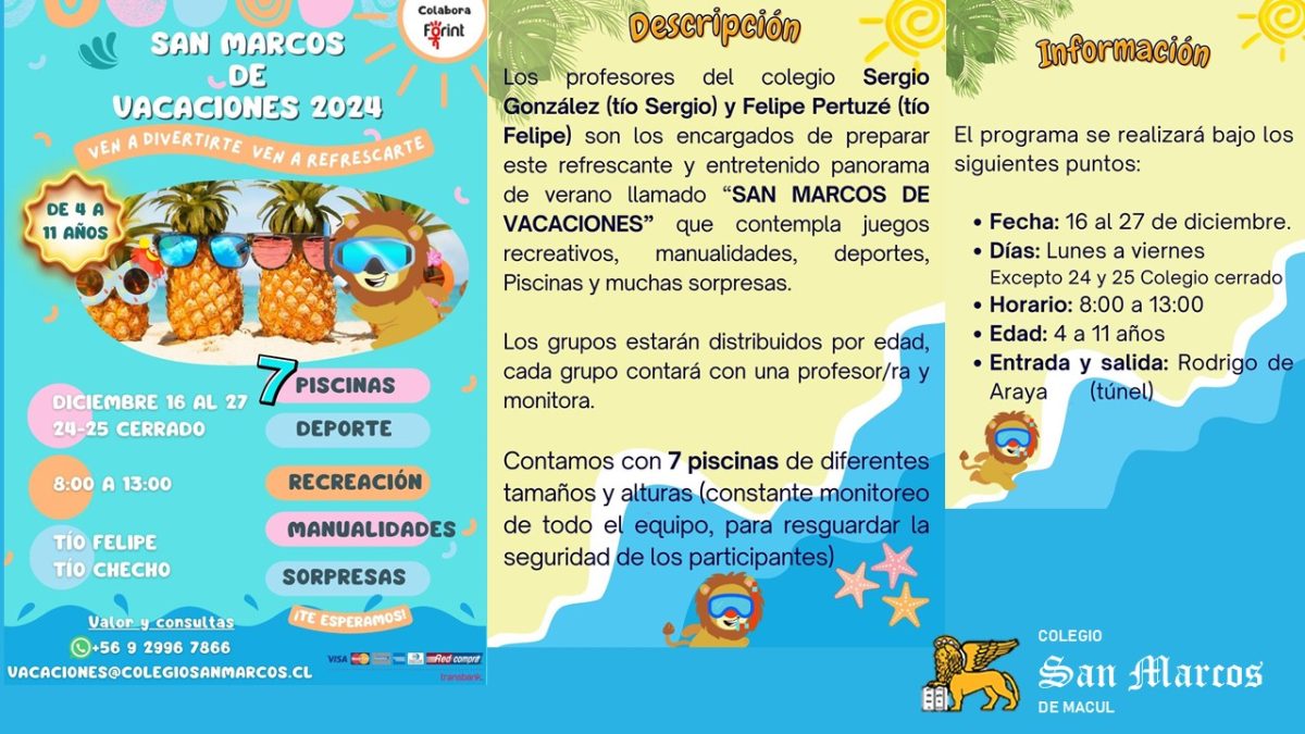 INVITACIÓN  A PARTICIPAR EN: “SAN MARCOS DE VACACIONES 2024”