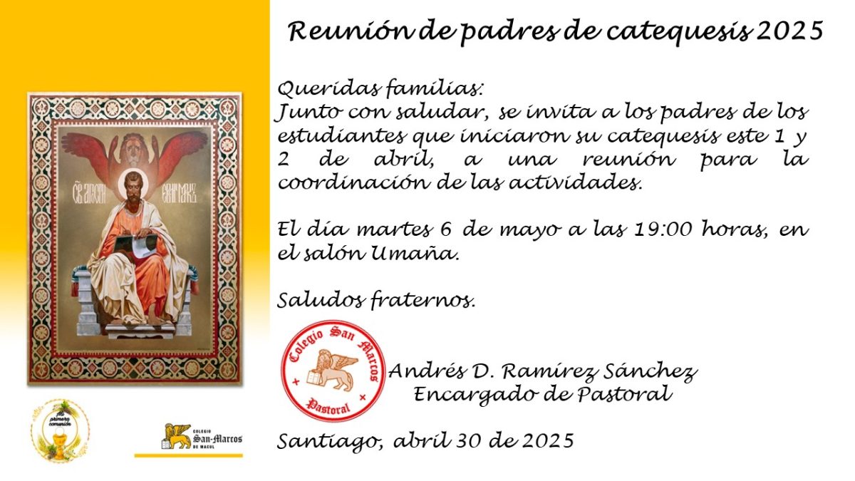 Invitación reunión de padres catequesis 2025