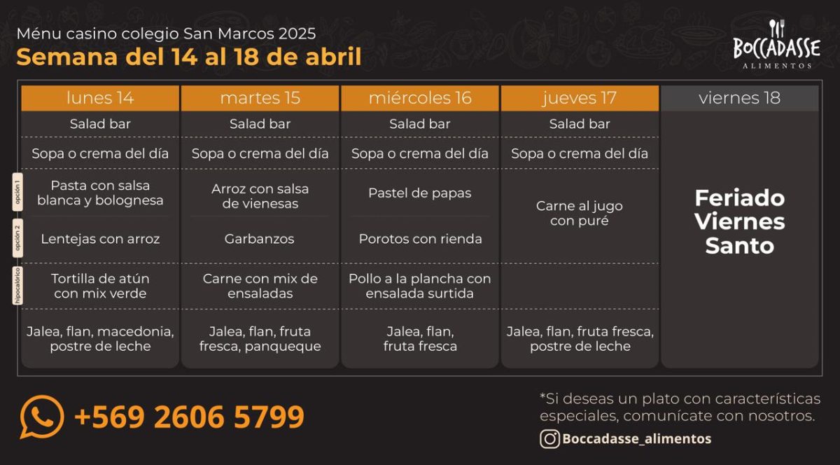 MENÚ CASINO: 14 AL 17 DE ABRIL
