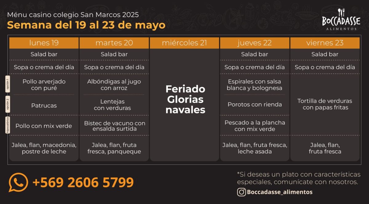 MENÚ CASINO: 19 AL 23 DE MAYO