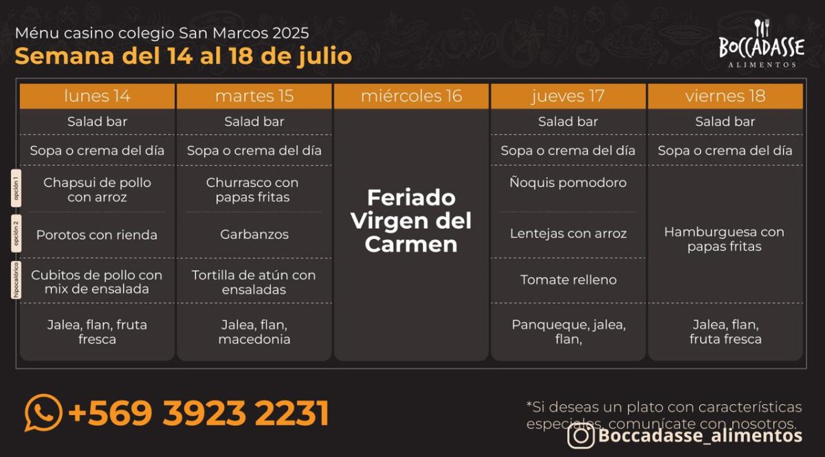 MENÚ CASINO: 14 y 18 DE JULIO