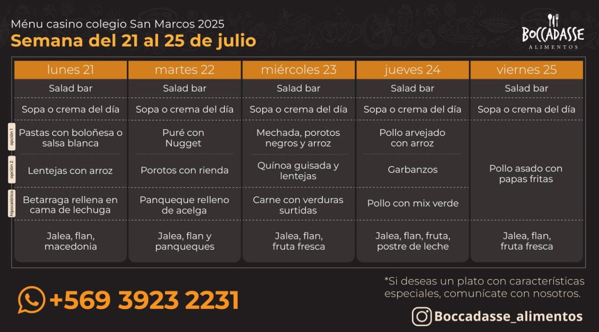 MENÚ CASINO: 14 y 18 DE JULIO