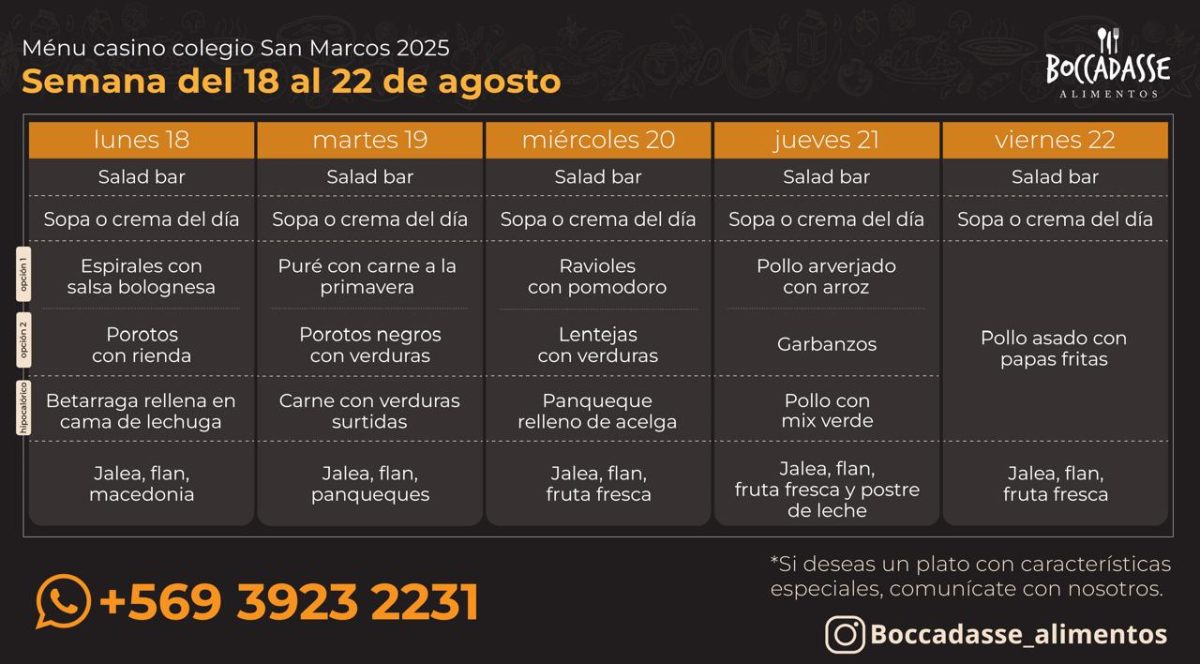 MENÚ CASINO: 18 AL 22 DE AGOSTO