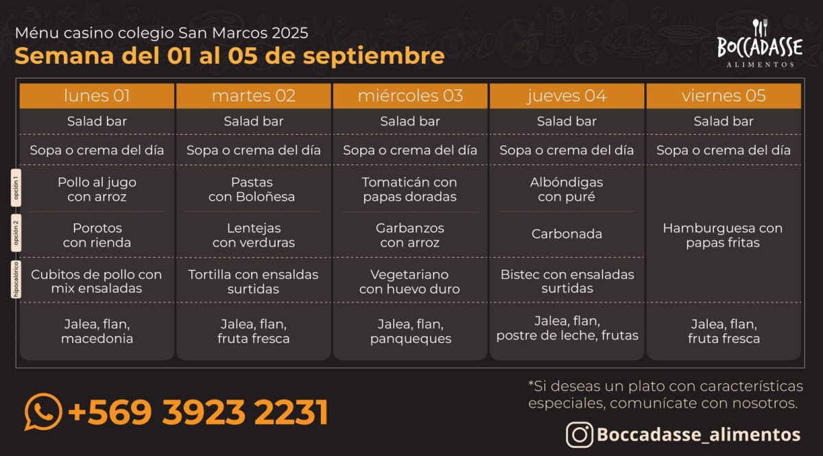 MENÚ CASINO: 1 AL 5 DE SEPTIEMBRE
