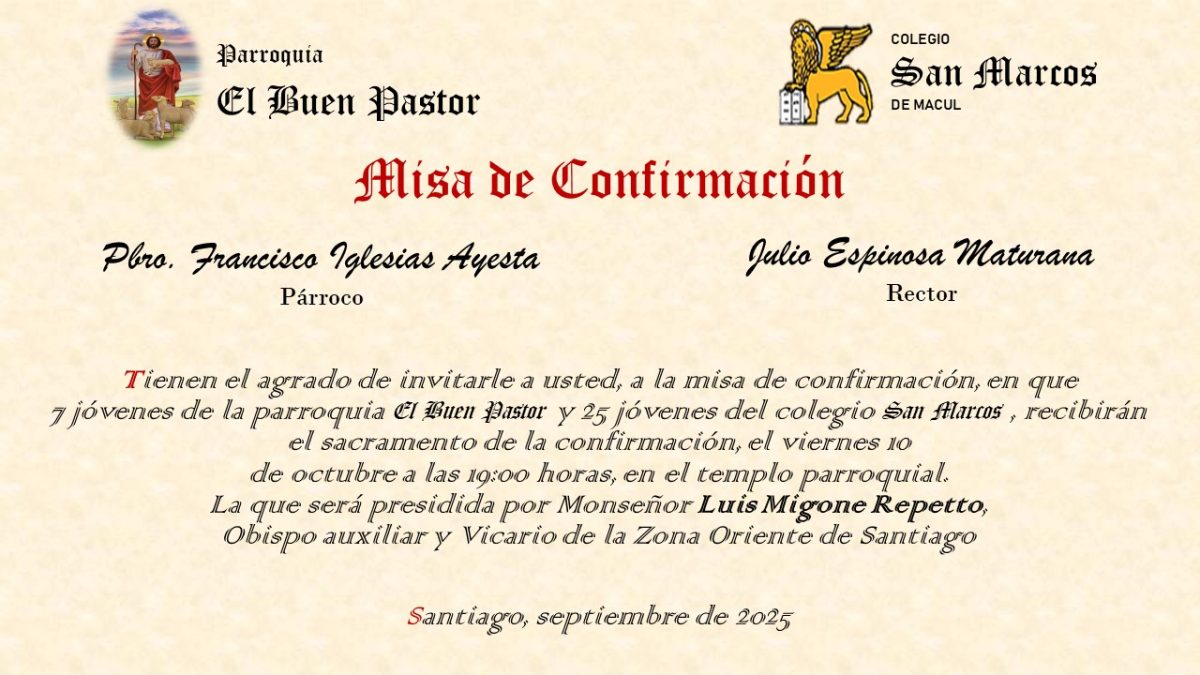 Invitación a la misa de confirmación 2025