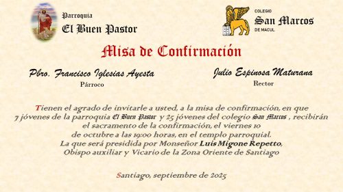 Invitación a la misa de confirmación 2025