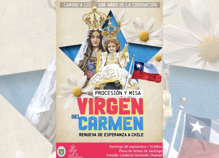 Procesión y misa a la Virgen del Carmen, por el día de oración por Chile