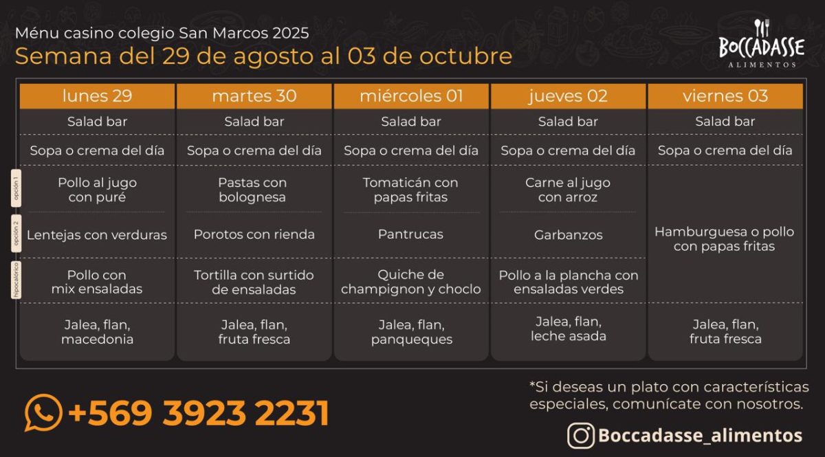 MENÚ CASINO: DEL 13 AL 17 DE OCTUBRE