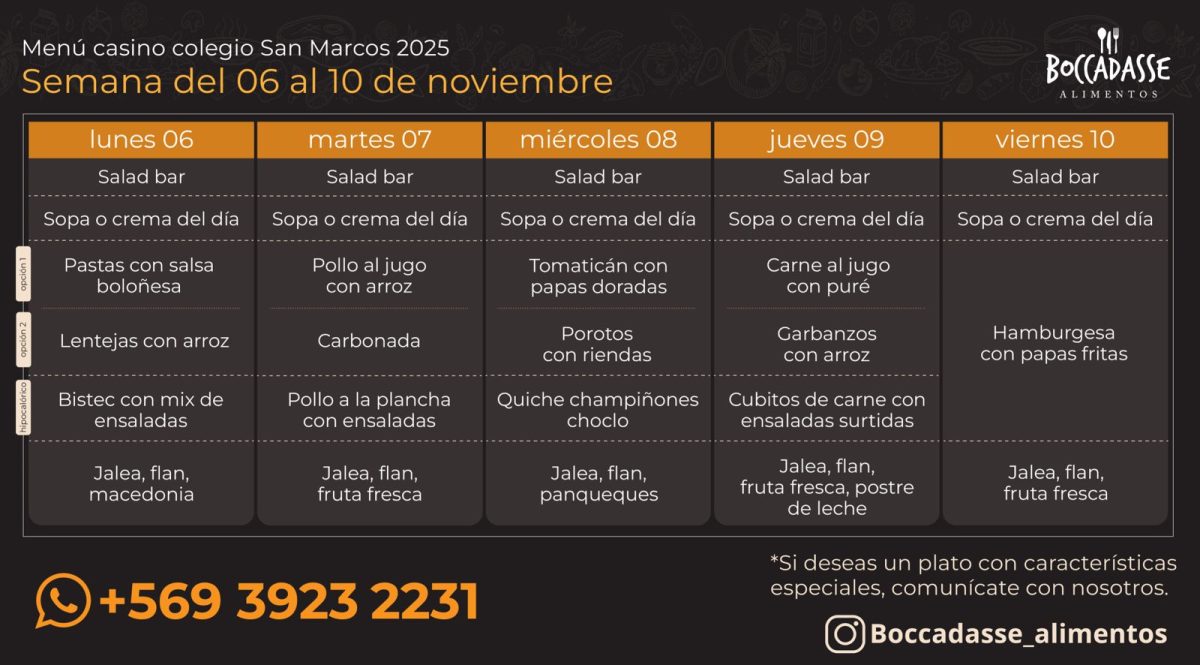 Menú Casino del 3 al 7 de noviembre