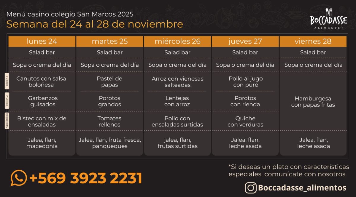 Menú Casino del 24 al 28 de noviembre