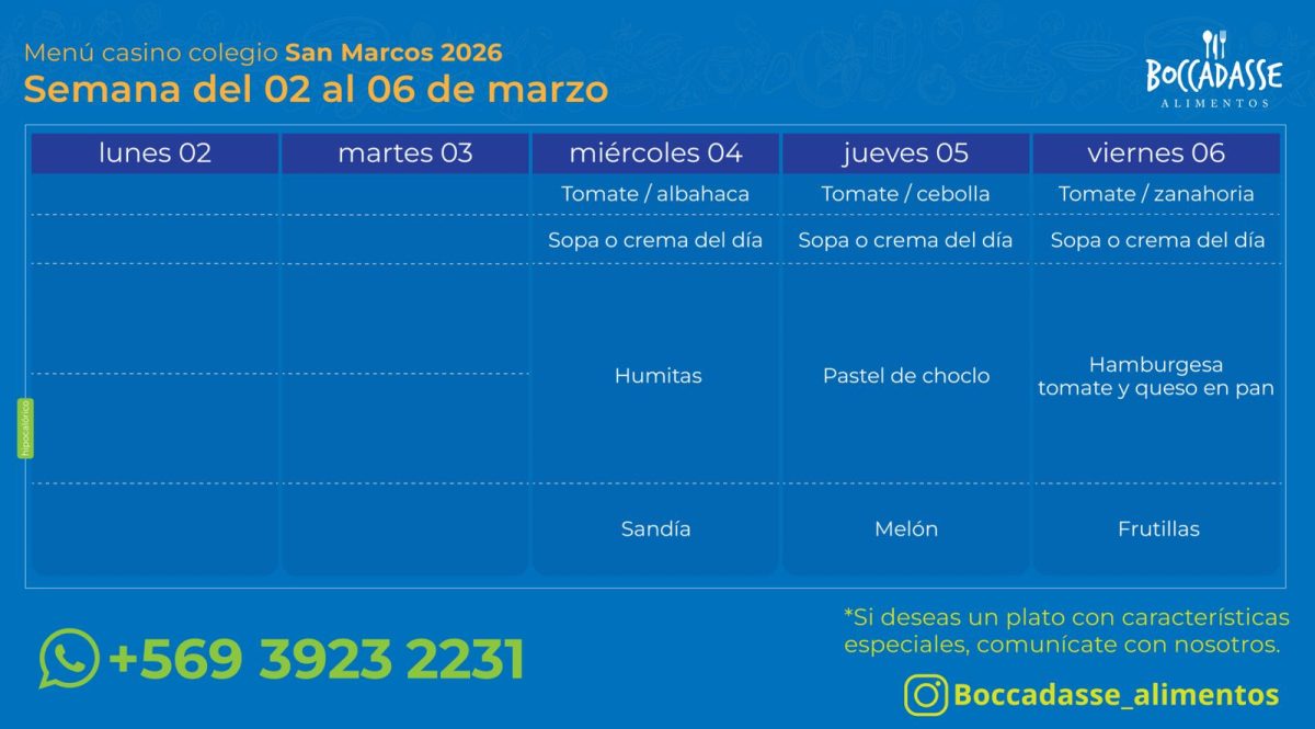 Menú Casino del 04 al 06 de marzo