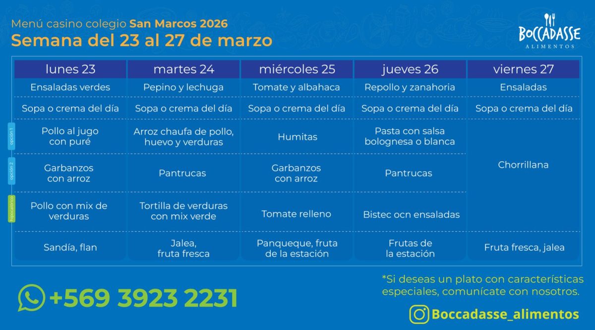 Menú Casino del 23 al 27 de marzo
