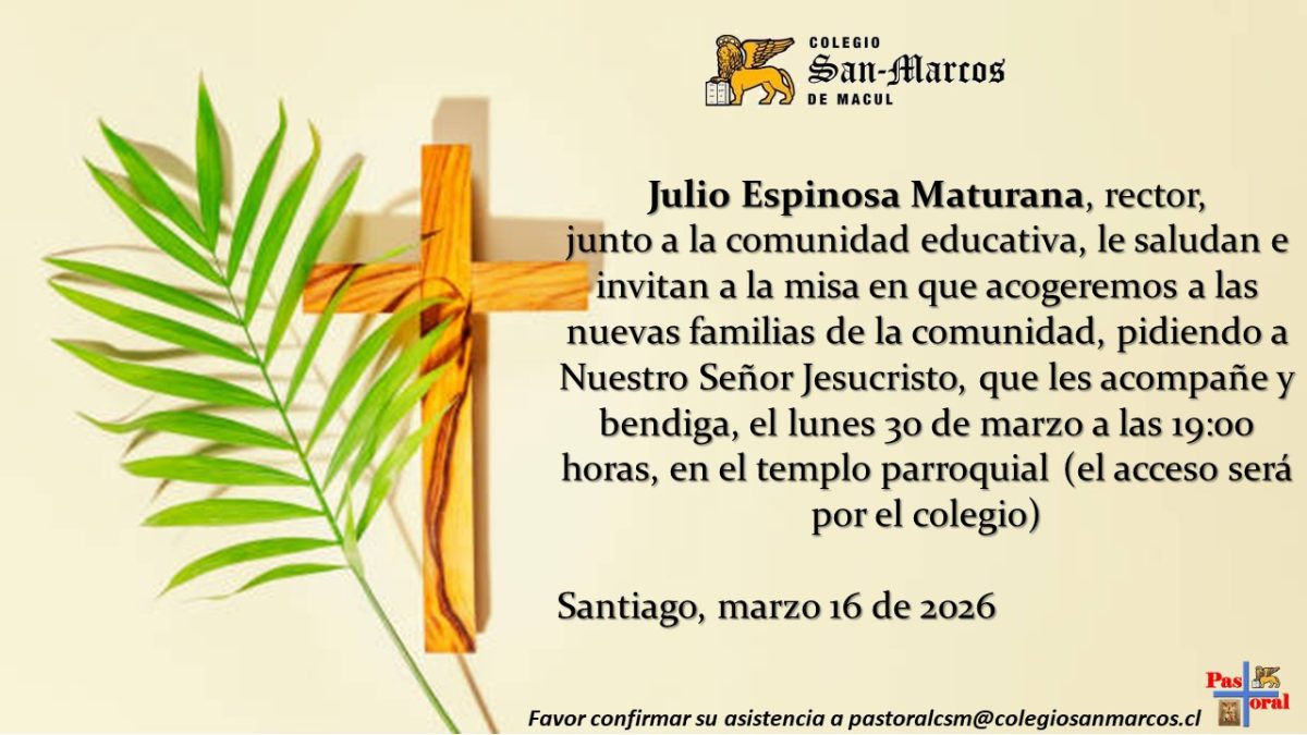 Invitación Misa de recepción nuevas familias a la comunidad