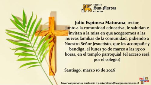 Invitación Misa de recepción nuevas familias a la comunidad