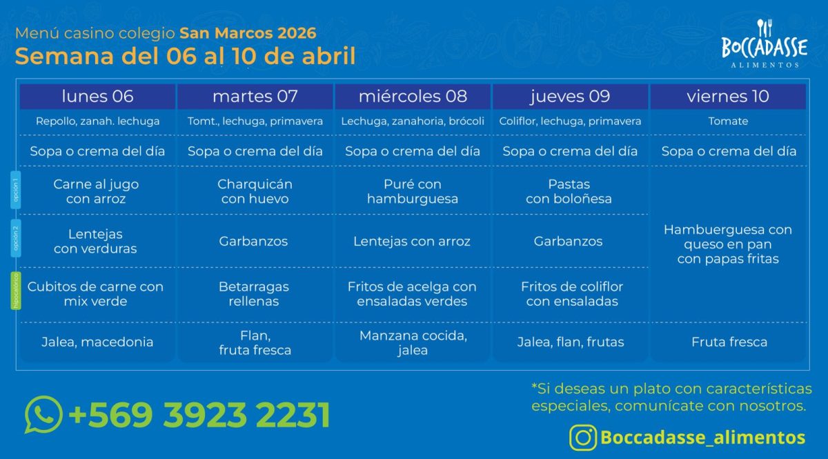 Menú Casino del 06 de marzo al 10 de abril