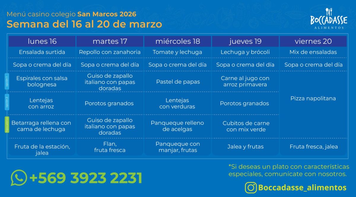 Menú Casino del 16 al 20 de marzo