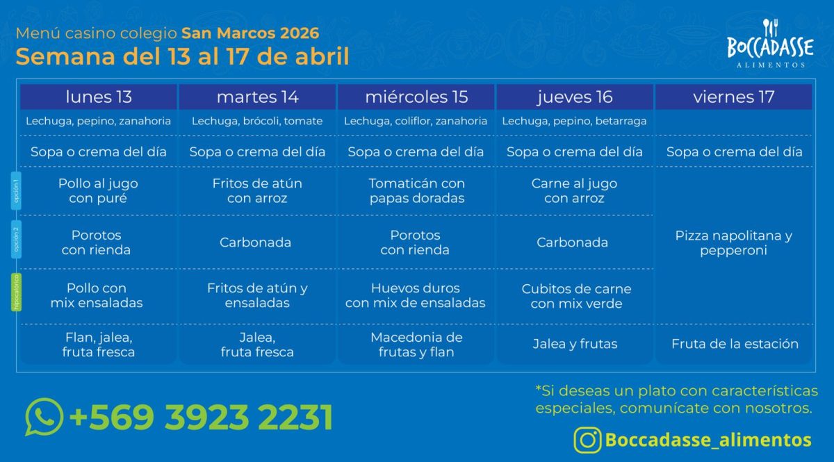 Menú Casino del 13 al 17 de abril
