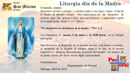 INVITACIÓN DÍA DE LA MADRE DE 3° A 7° BÁSICO