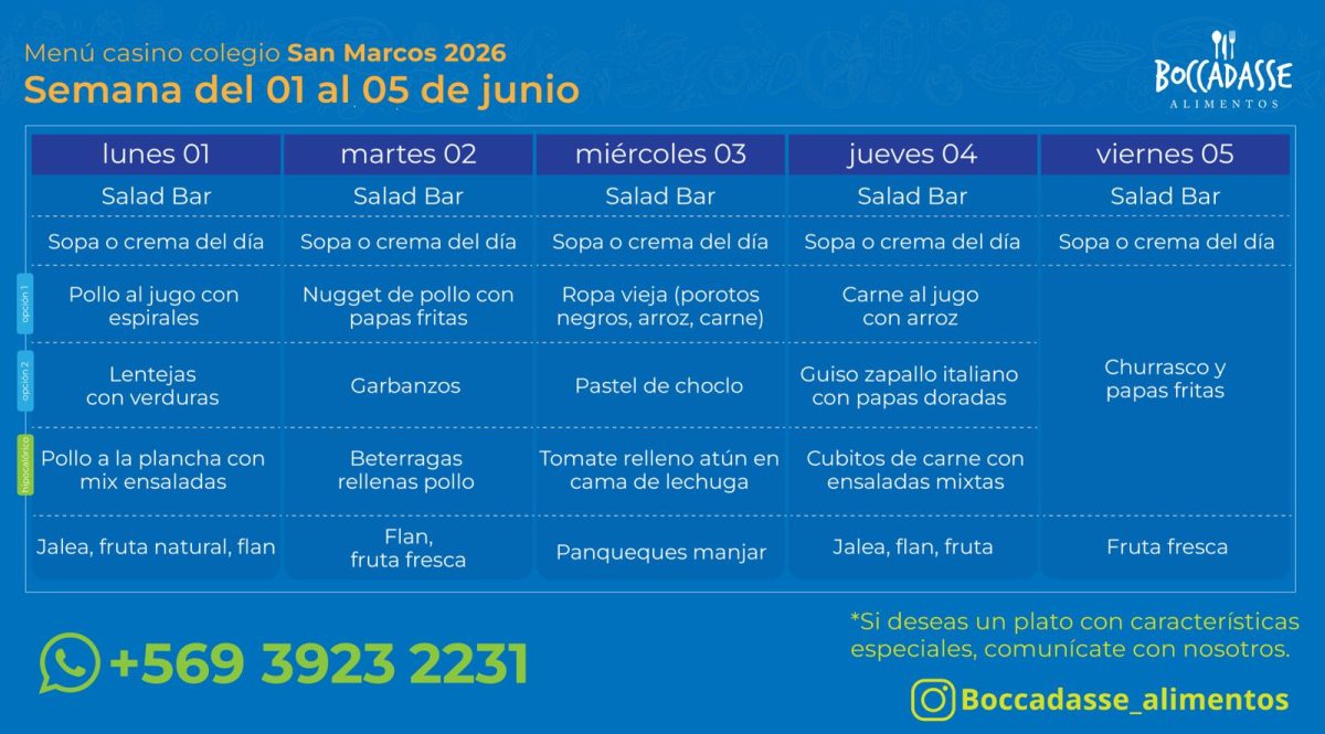 Menú Casino del 1 al 5 de junio