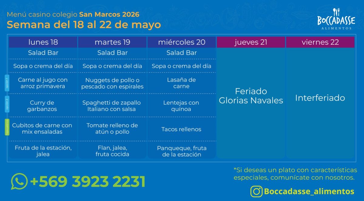 Menú Casino del 18 al 22 de mayo
