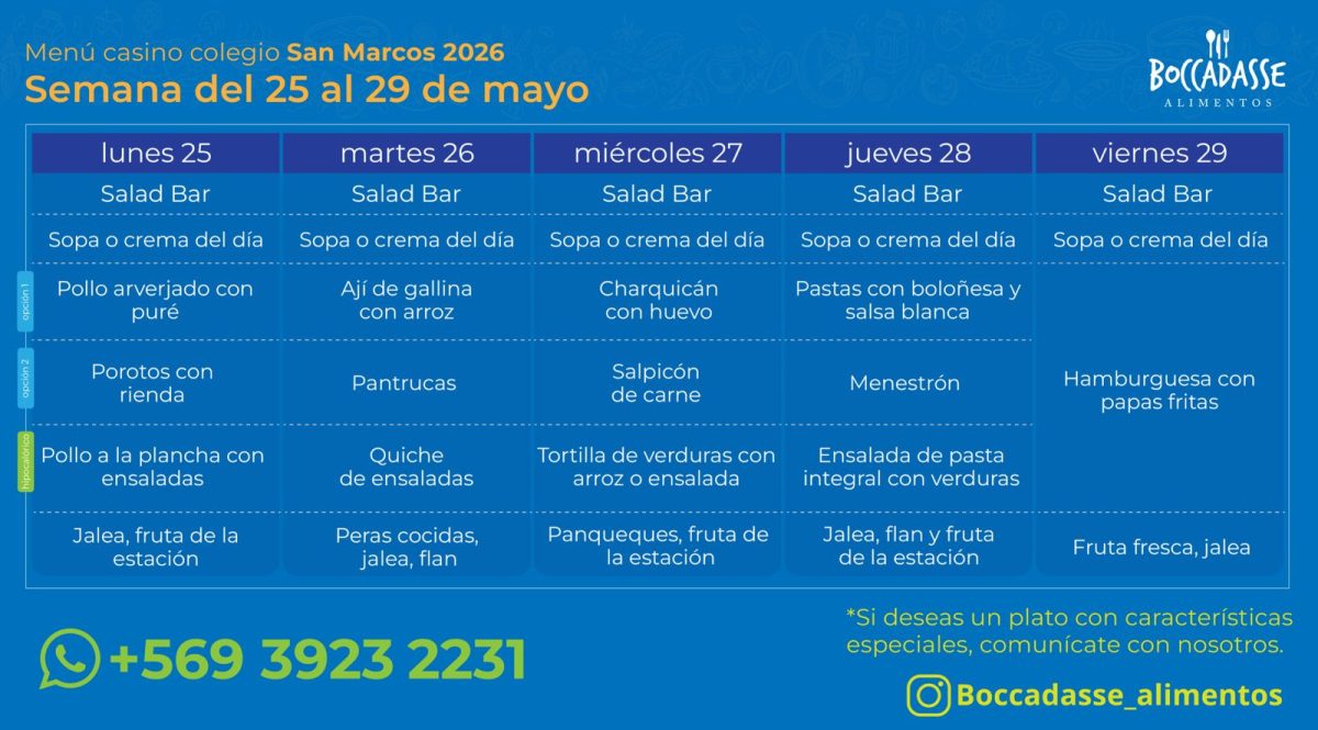 Menú Casino del 25 al 29 de mayo