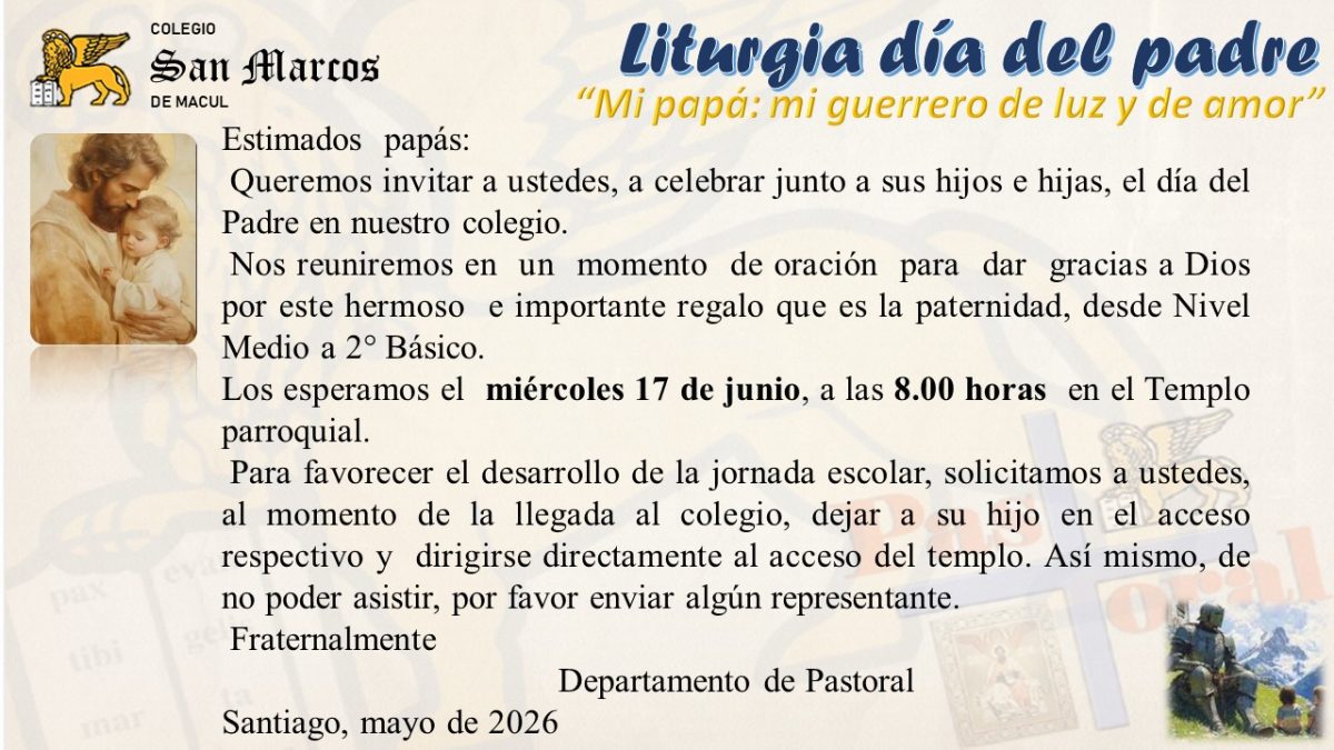 Invitación Liturgias día del padre 2026 Nivel Medio a 2° Básico