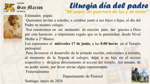 Invitación Liturgias día del padre 2026 Nivel Medio a 2° Básico