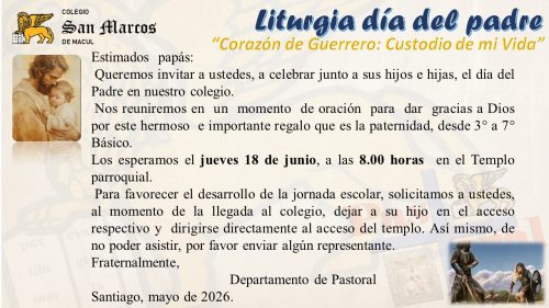 Invitación Liturgias día del padre 2026 3° a 7° Básico