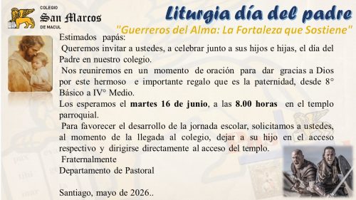 Invitación Liturgias día del padre 2026 8° Básico a IV Medio