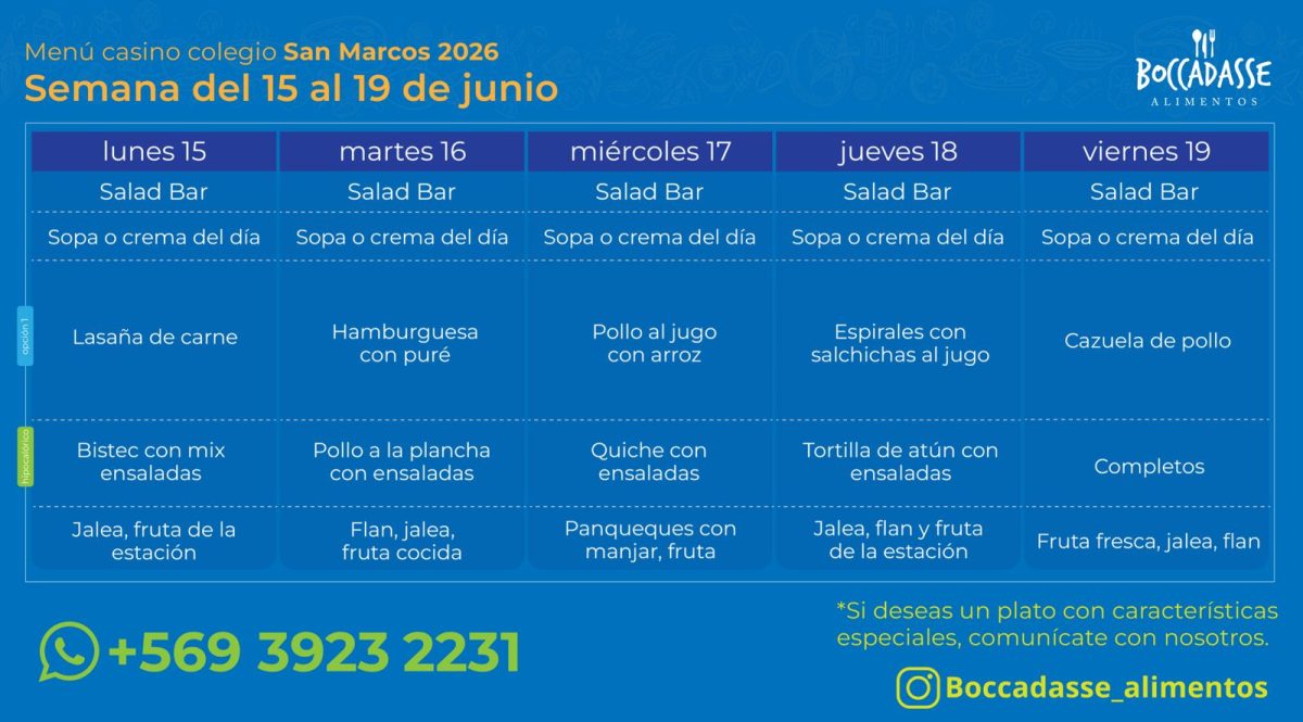 Menú Casino del 15 al 19 de junio