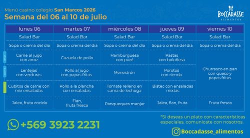 Menú Casino del 6 al 10 de julio