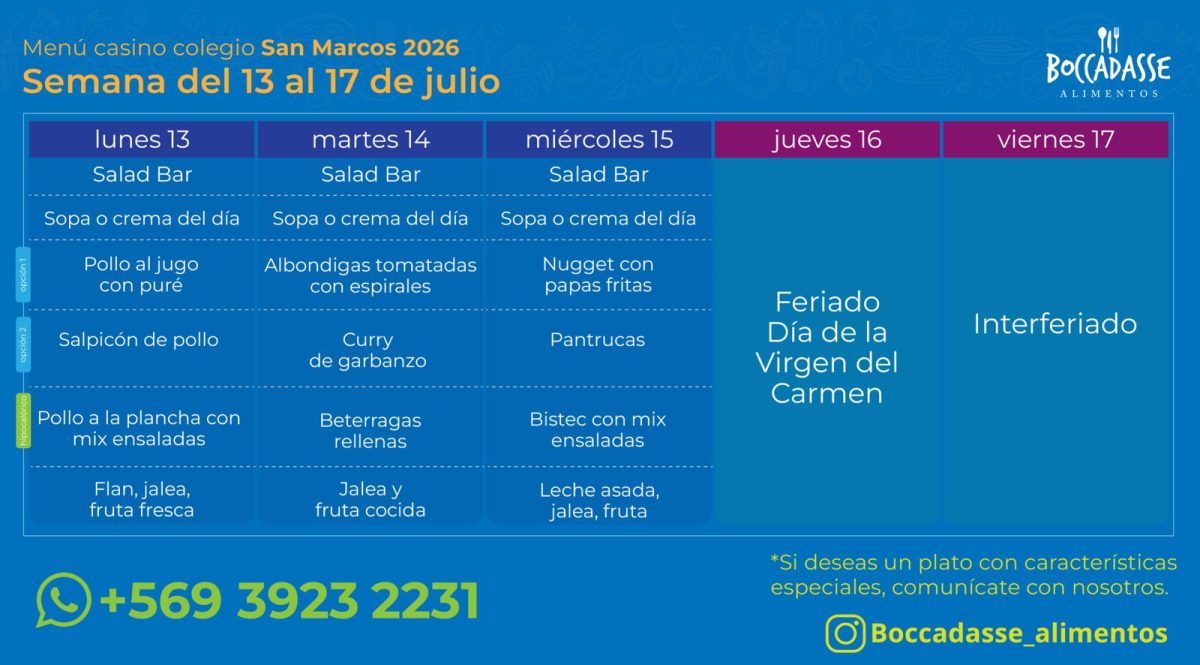 Menú Casino del 13 al 15 de julio