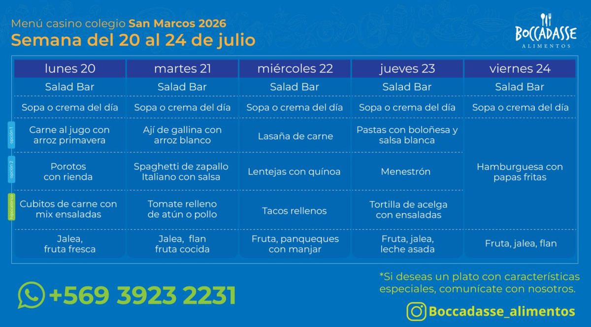 Menú Casino del 20 al 24 de julio