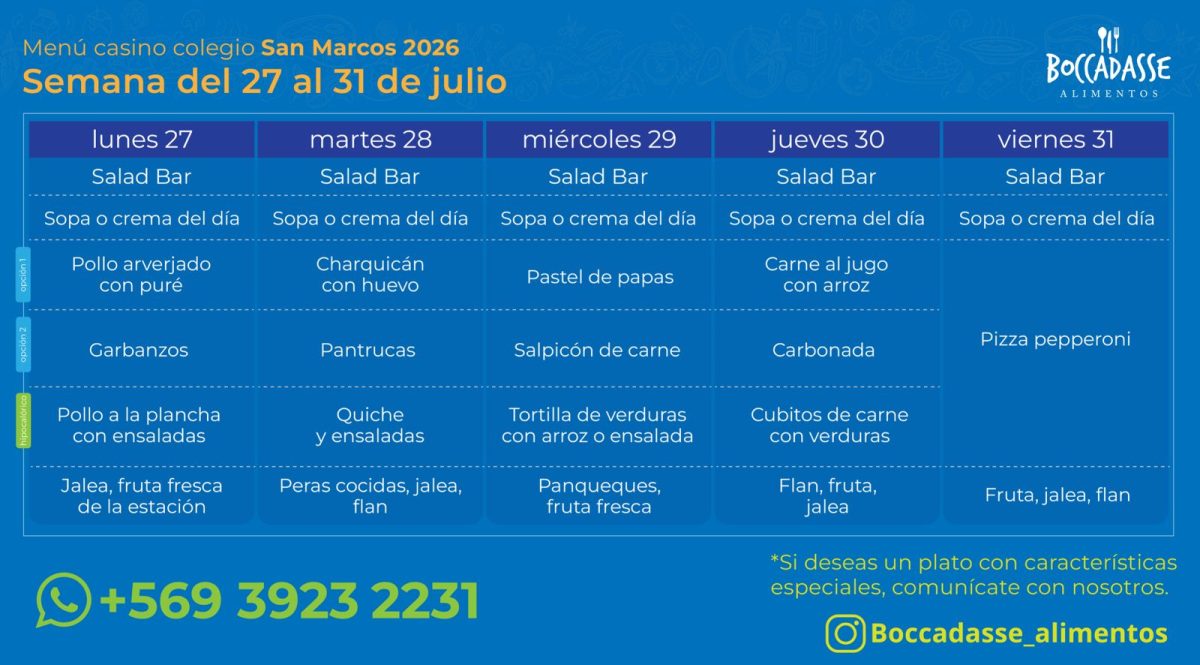Menú Casino del 27 al 31 de julio