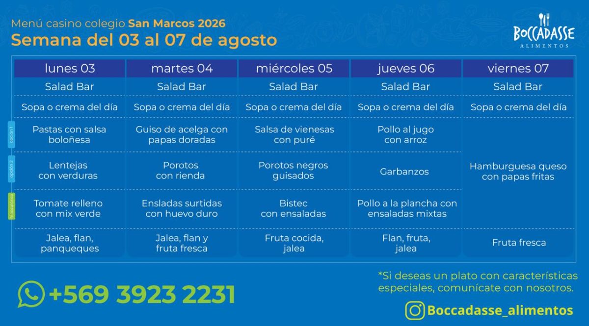 Menú Casino del 03 al 07 de agosto