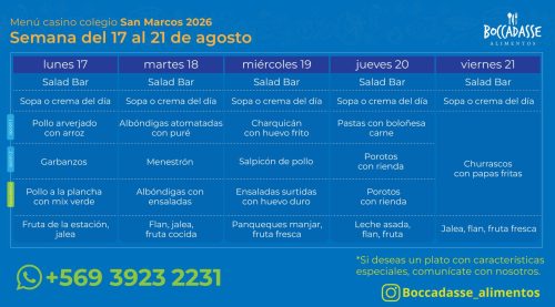 Menú Casino del 17 al 21 de agosto