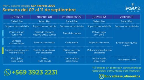 Menú Casino del 7 al 11 de septiembre