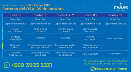 Menú Casino del 5 al 9 de octubre