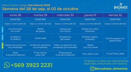 Menú Casino del 28 de septiembre al 2 de octubre