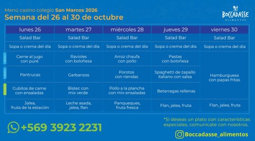 Menú Casino del 26 al 30 de octubre